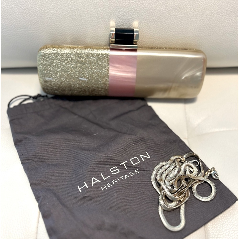 HALSTON Heritage gold and pink clutch